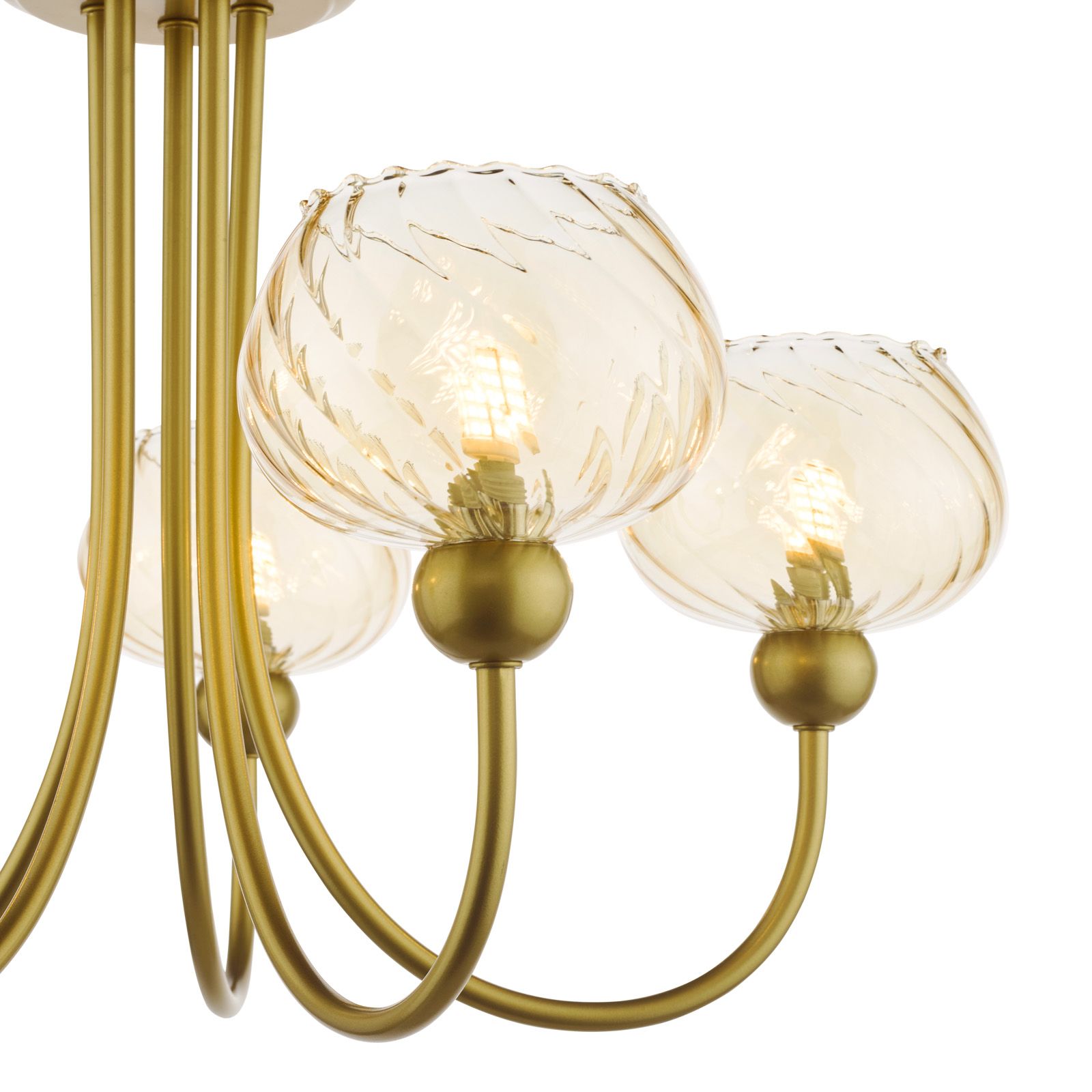 Cognac  3Lt/ 5Lt Semi-Flush Ceiling Light- Satin Gold and Champagne Ribbed Glass Finish