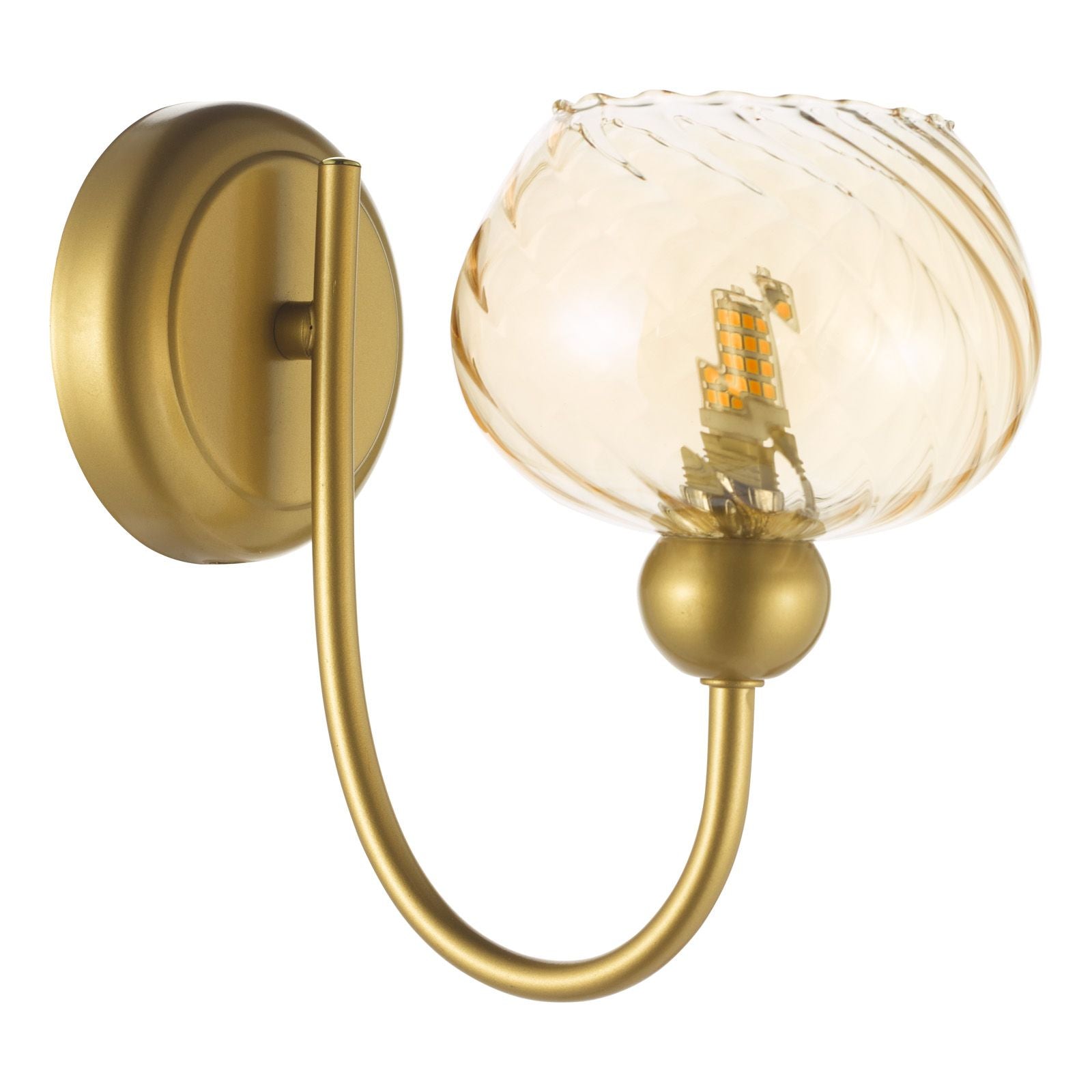 Cognac Wall Light- Satin Gold and Champagne Ribbed Glass