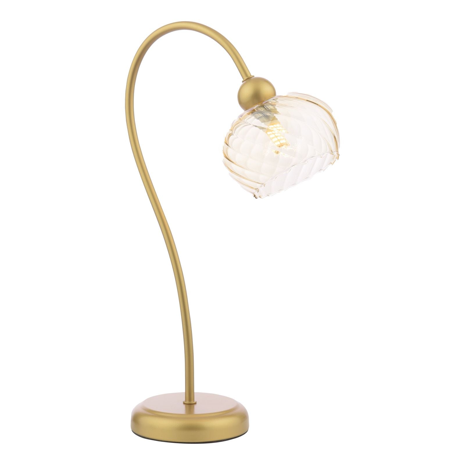 Cognac Table Lamp- Satin Gold and Champagne Ribbed Glass