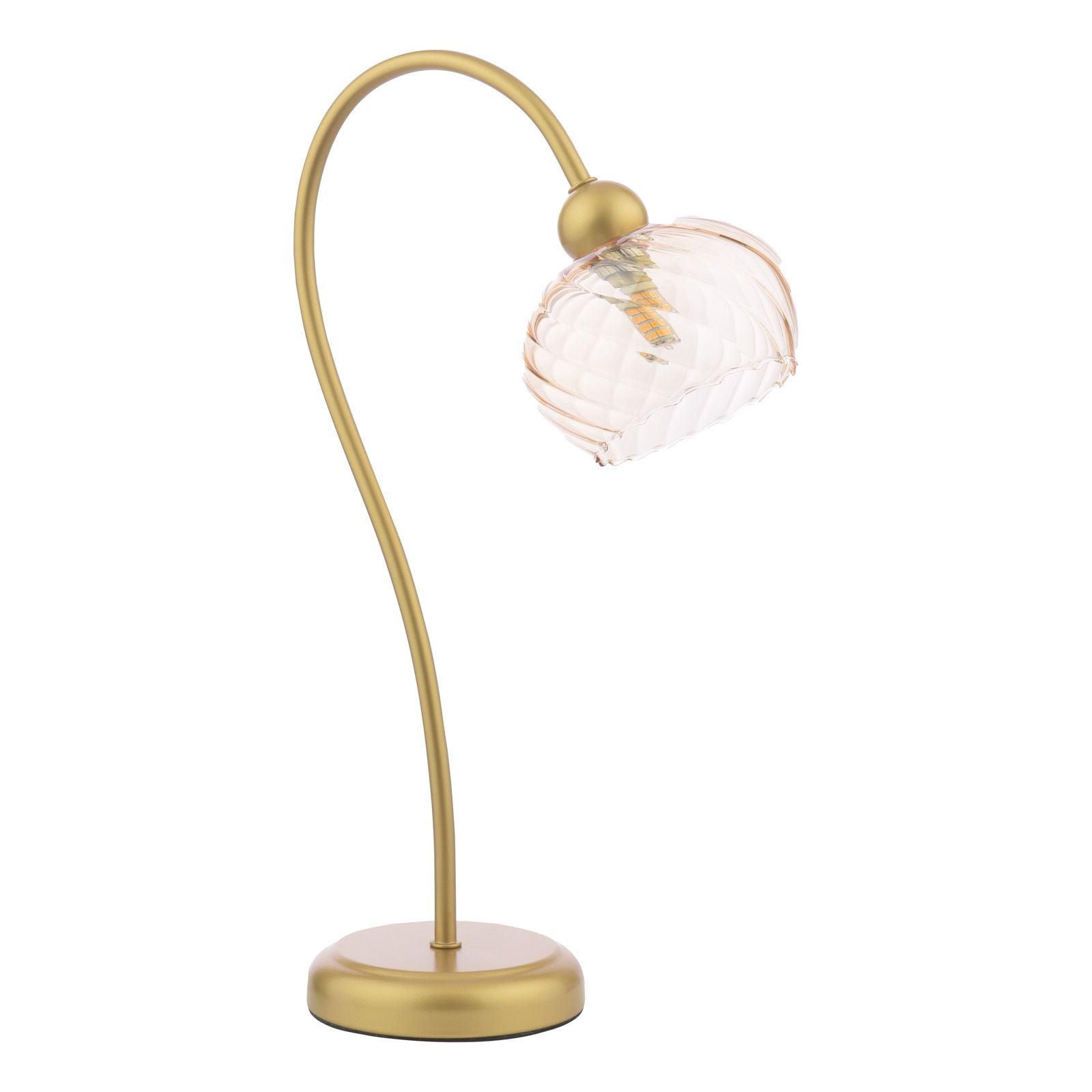 Cognac Table Lamp- Satin Gold and Champagne Ribbed Glass