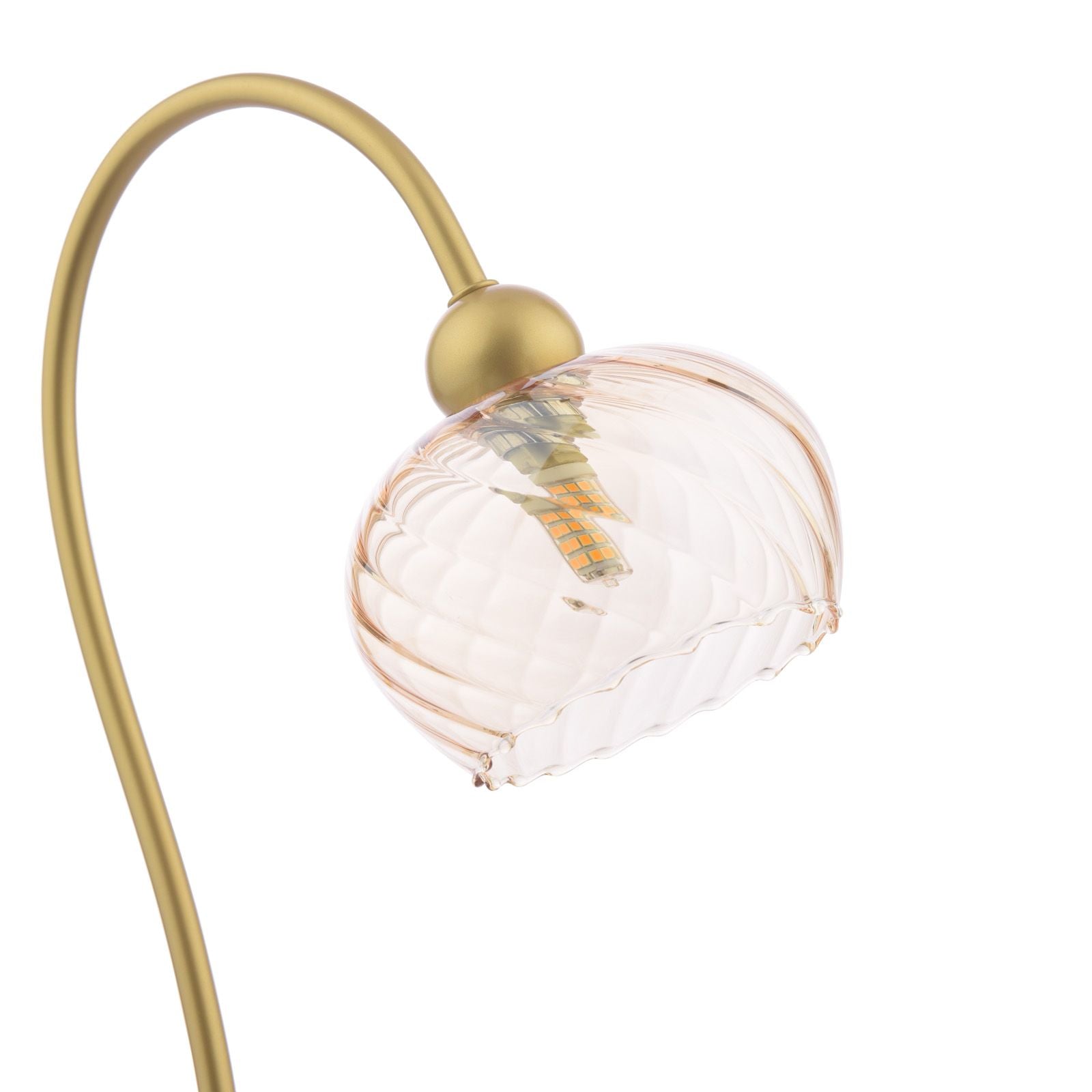 Cognac Table Lamp- Satin Gold and Champagne Ribbed Glass