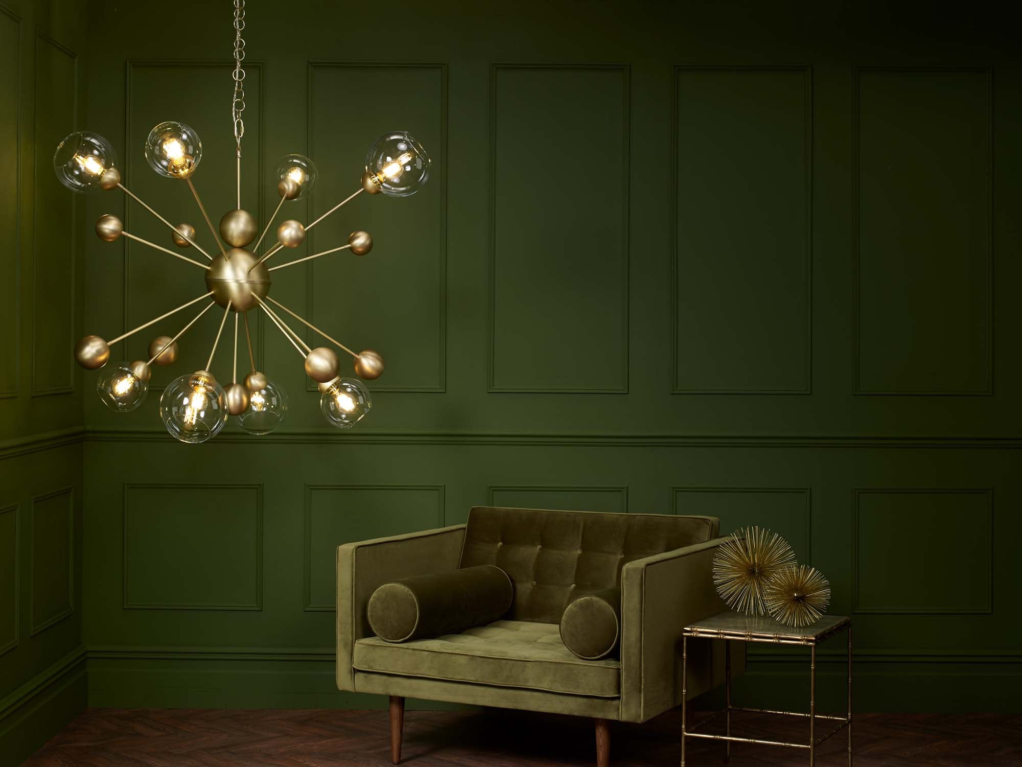 Cosmos 8 Light Double Height Ceiling Light In Butter Brass