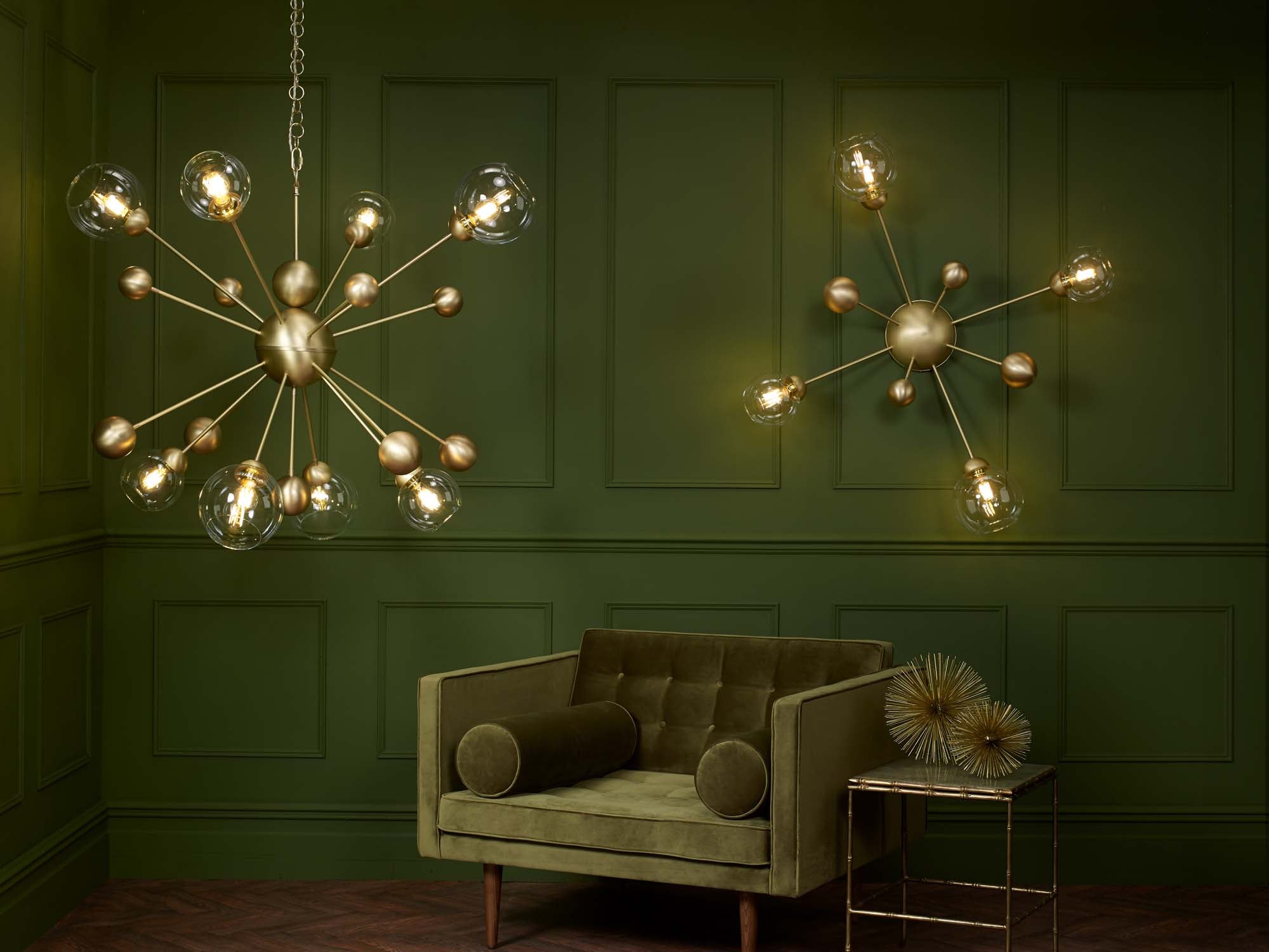 Cosmos 8 Light Double Height Ceiling Light In Butter Brass