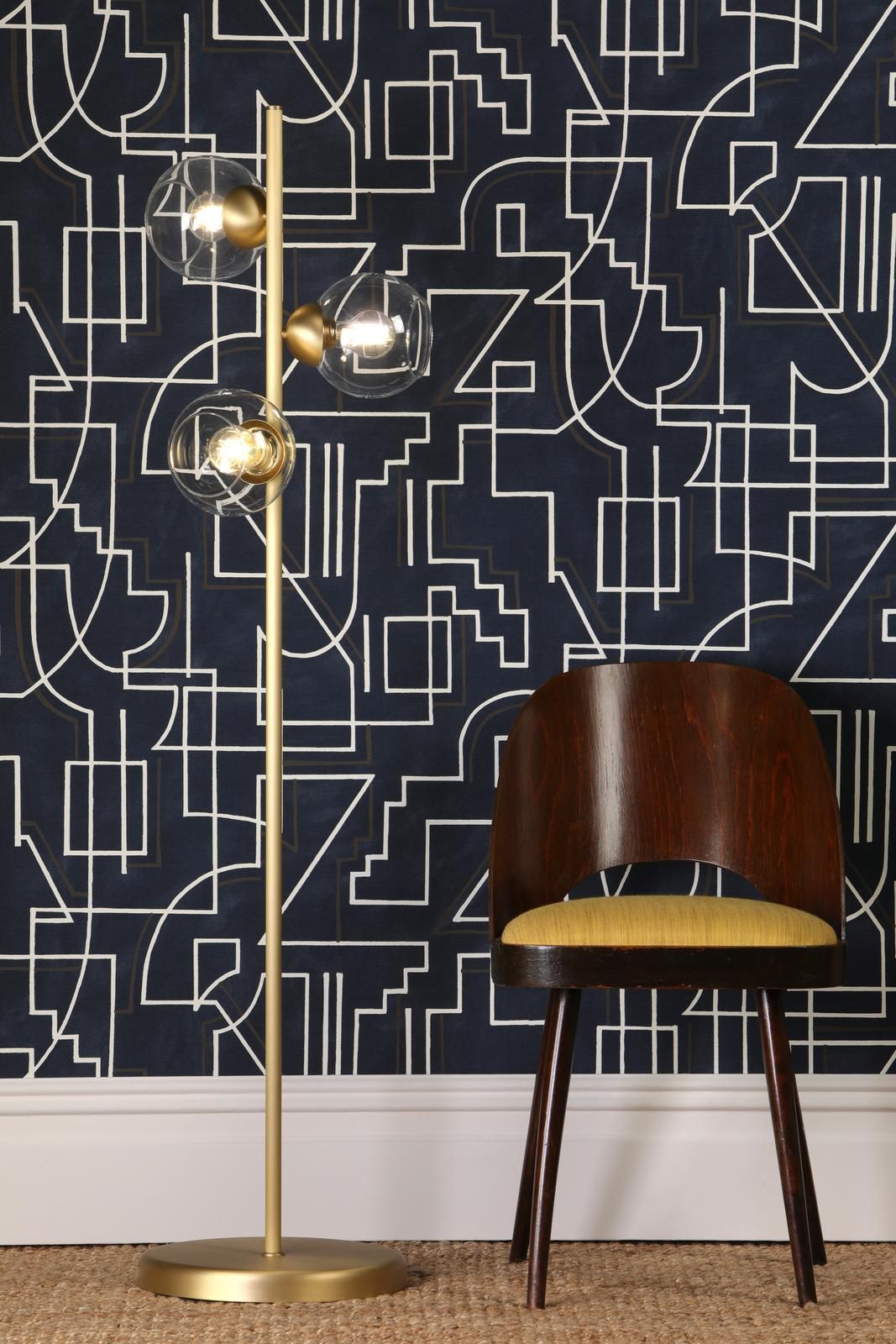 Cosmos 3 Light Floor Lamp- Butter Brass and Glass