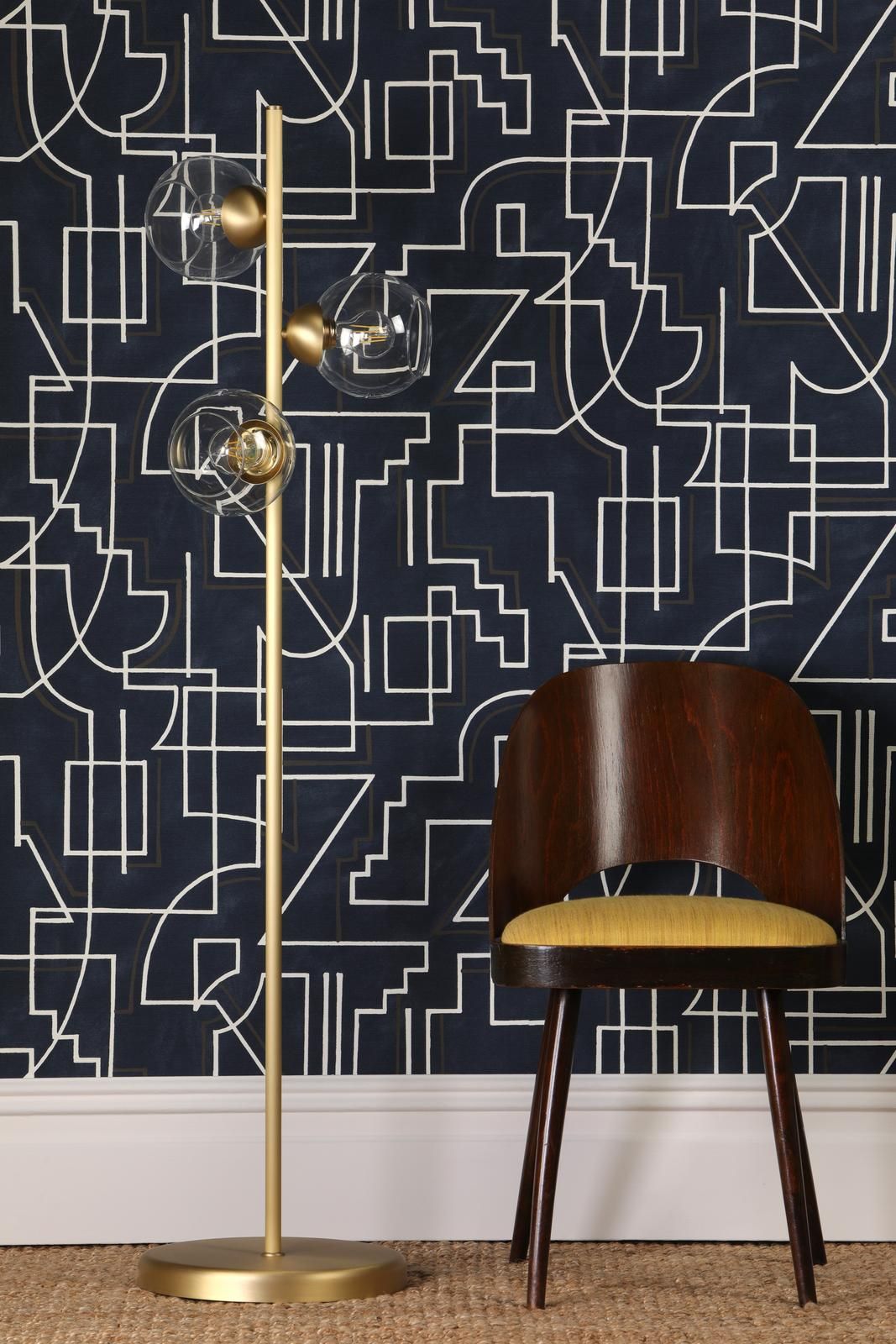 Cosmos 3 Light Floor Lamp- Butter Brass and Glass