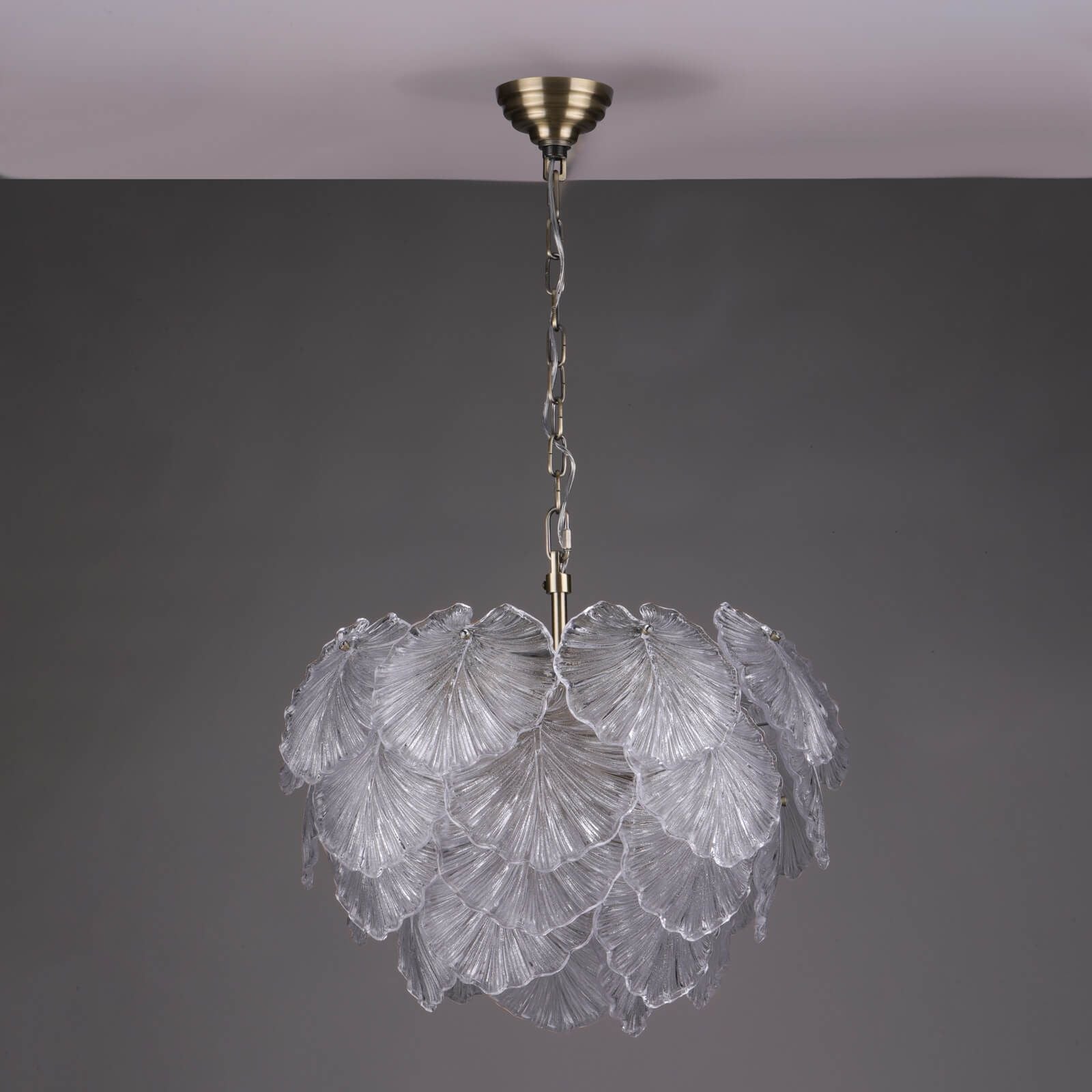 Courtney 10 Light Pendant Textured Glass and Antique Brass