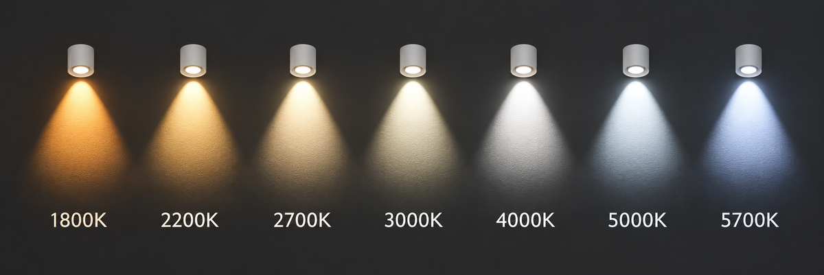 Lighting colour temperature comparison from warm 2200K to daylight 6000K