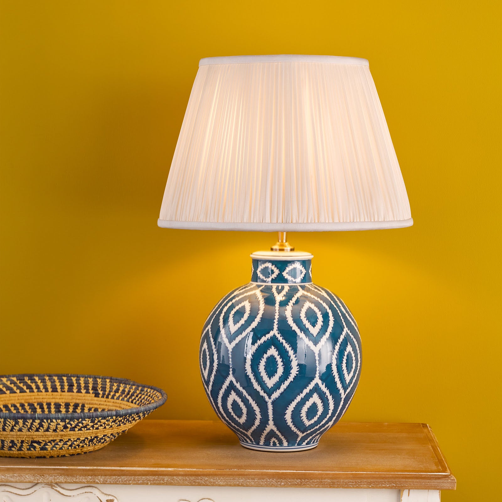 Dakari Table Lamp Blue and Antique Brass With Shade E27