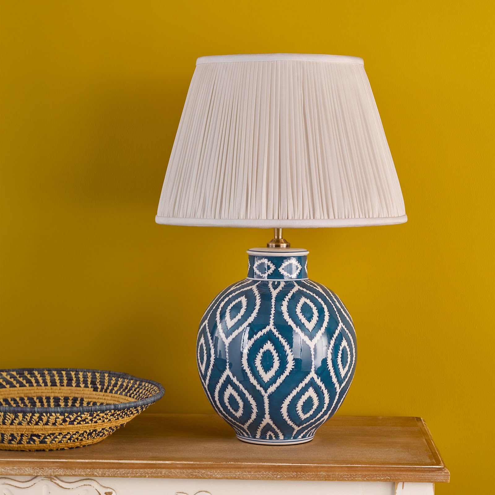 Dakari Table Lamp Blue and Antique Brass With Shade E27