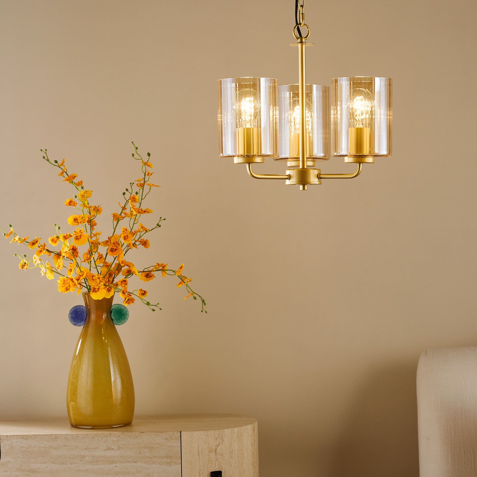 Daylin 3Lt/ 5Lt  Ceiling Light-  Satin Black / Satin Gold w Ribbed Glass Finishes