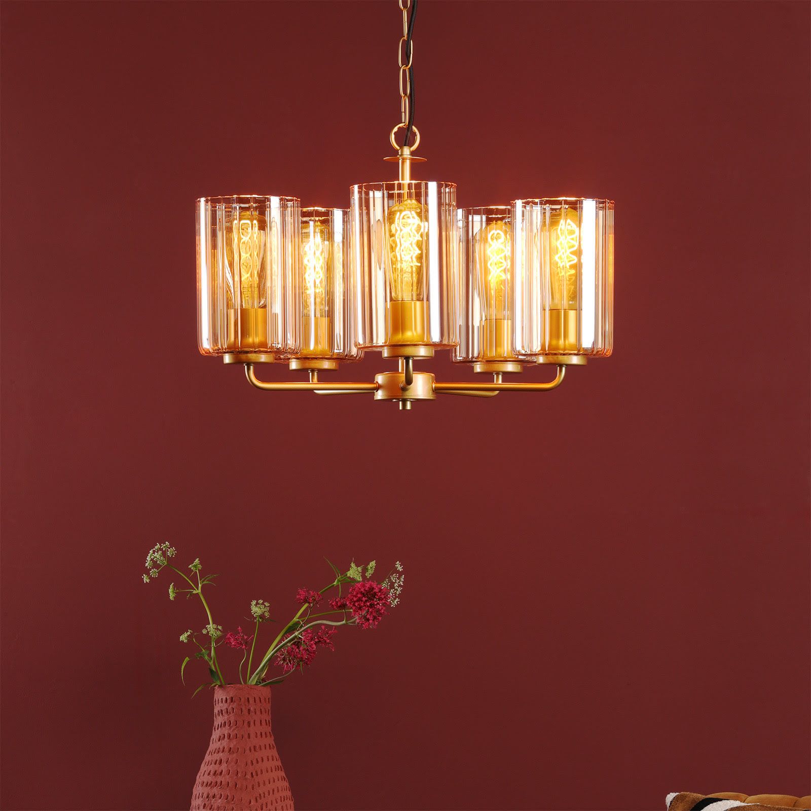 Daylin 3Lt/ 5Lt  Ceiling Light-  Satin Black / Satin Gold w Ribbed Glass Finishes