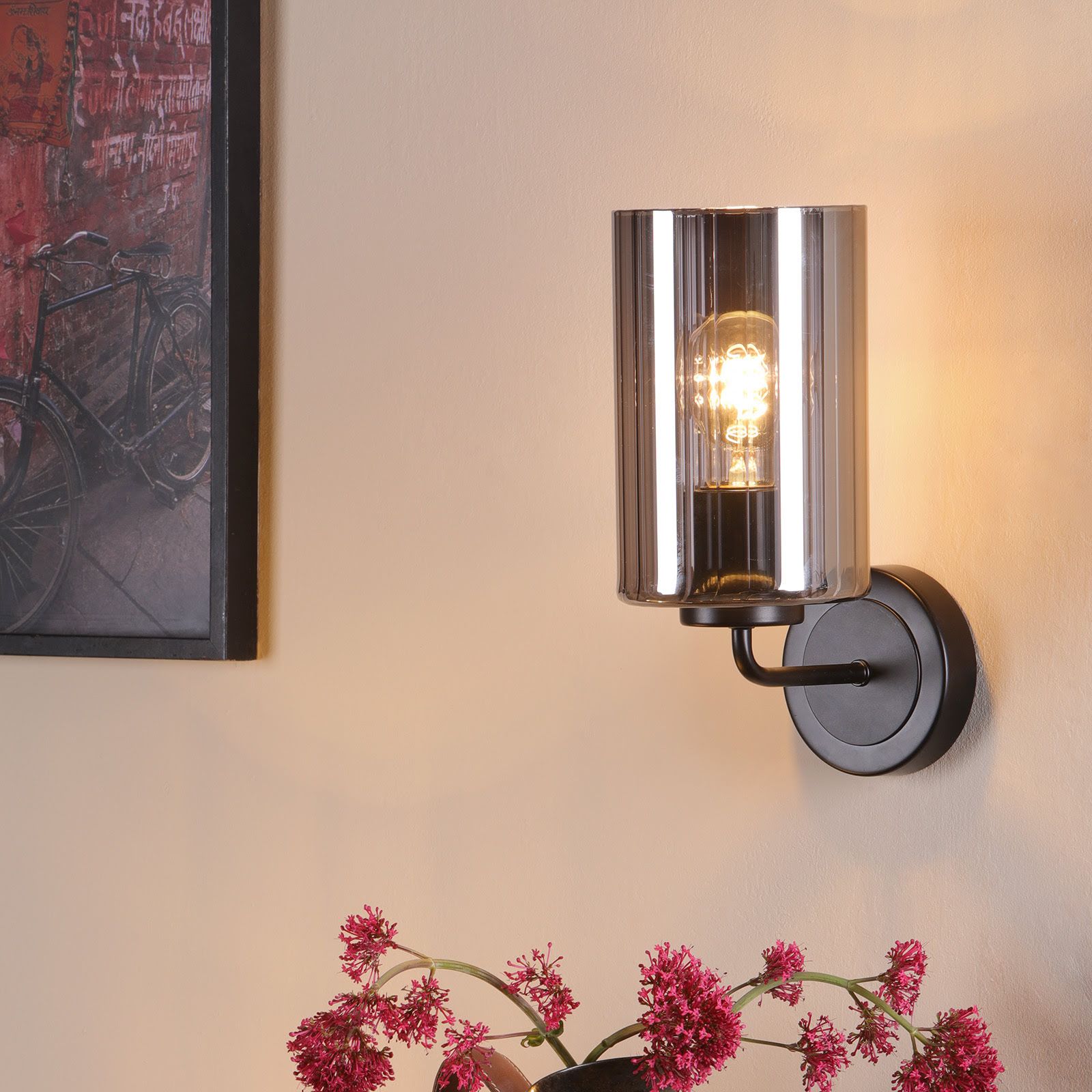 Daylin Wall Light-  Satin Black/ Satin Gold w Ribbed Glass Finishes