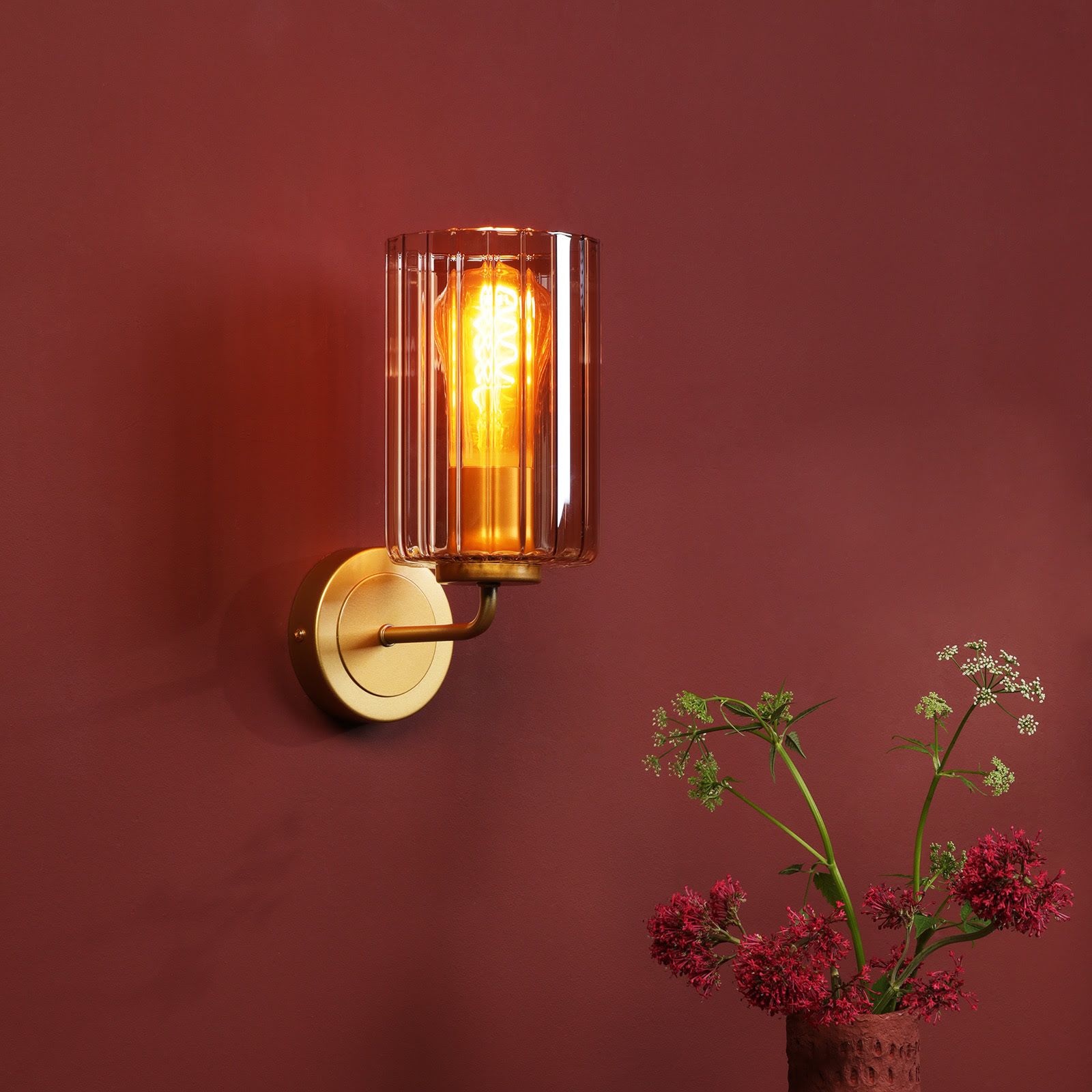Daylin Wall Light-  Satin Black/ Satin Gold w Ribbed Glass Finishes