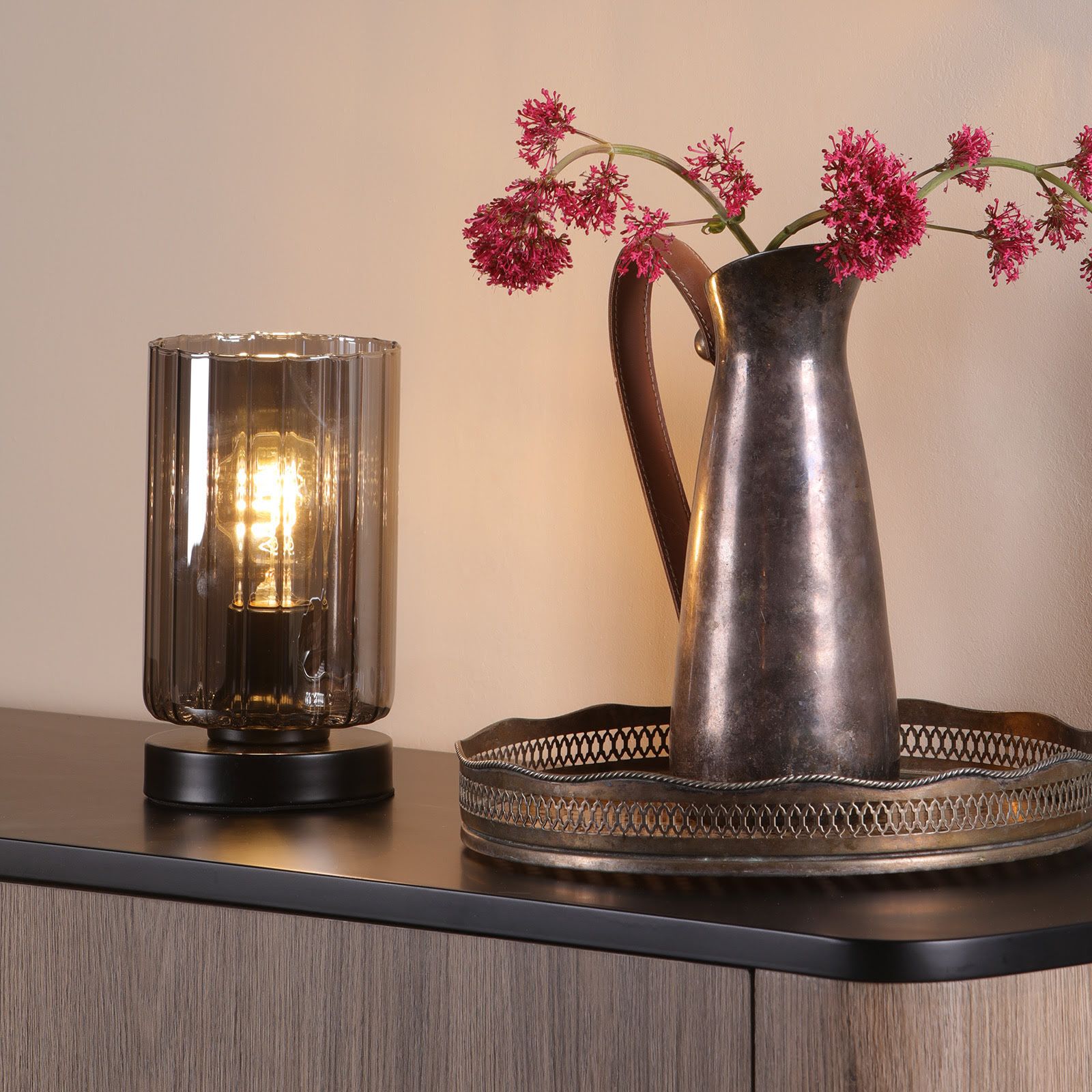 Daylin Table Lamp- Satin Black/ Satin Gold w  Ribbed Glass Finishes