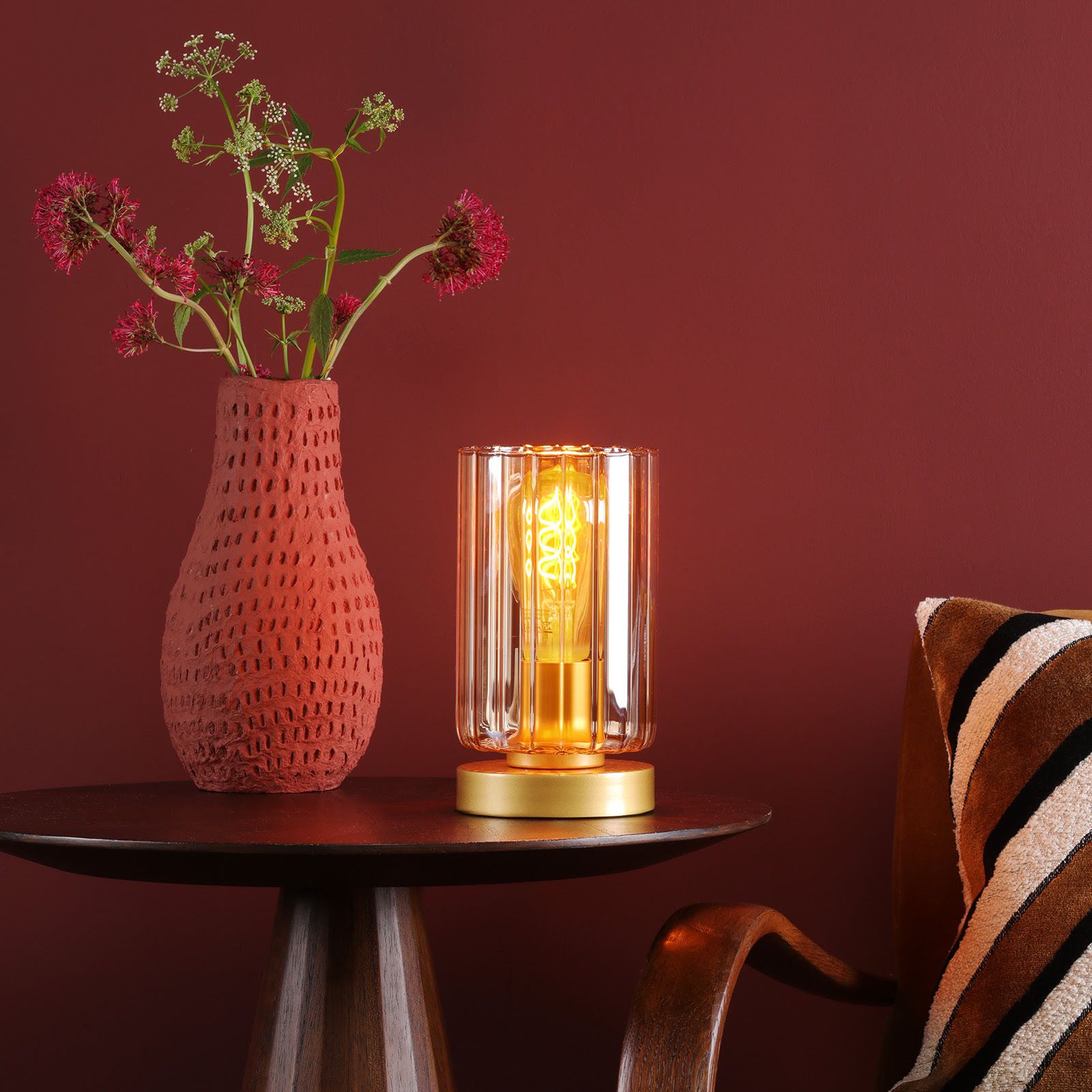 Daylin Table Lamp- Satin Black/ Satin Gold w  Ribbed Glass Finishes