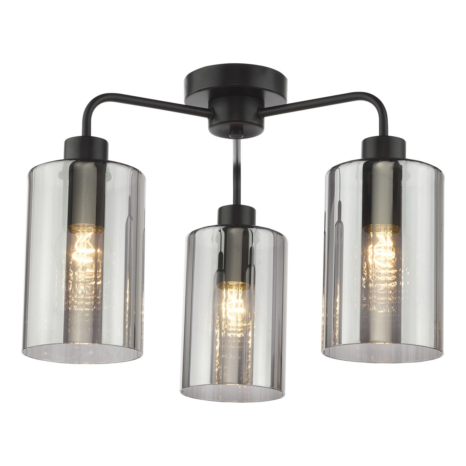 Daylin 3 Light Semi-Flush- Satin Black/ Satin Gold w  Ribbed Glass