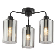 Daylin 3 Light Semi-Flush- Satin Black/ Satin Gold w  Ribbed Glass