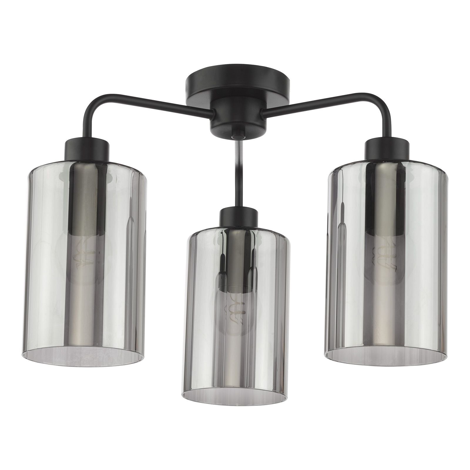 Daylin 3 Light Semi-Flush- Satin Black/ Satin Gold w  Ribbed Glass