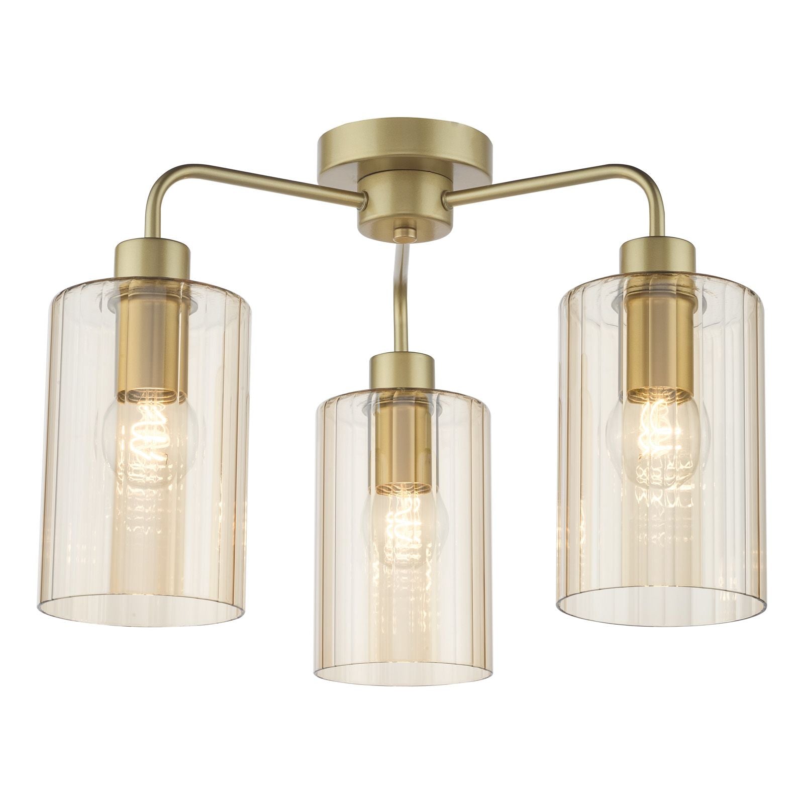 Daylin 3 Light Semi-Flush- Satin Black/ Satin Gold w  Ribbed Glass