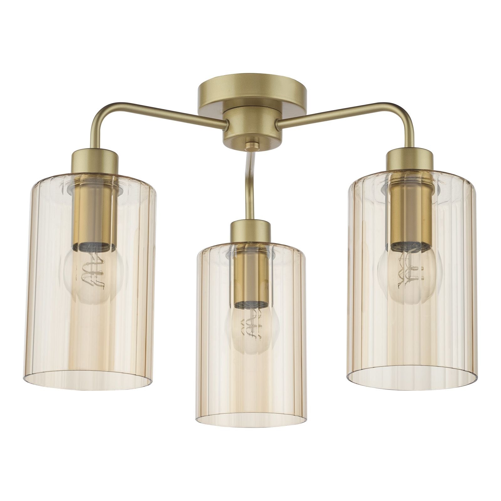 Daylin 3 Light Semi-Flush- Satin Black/ Satin Gold w  Ribbed Glass