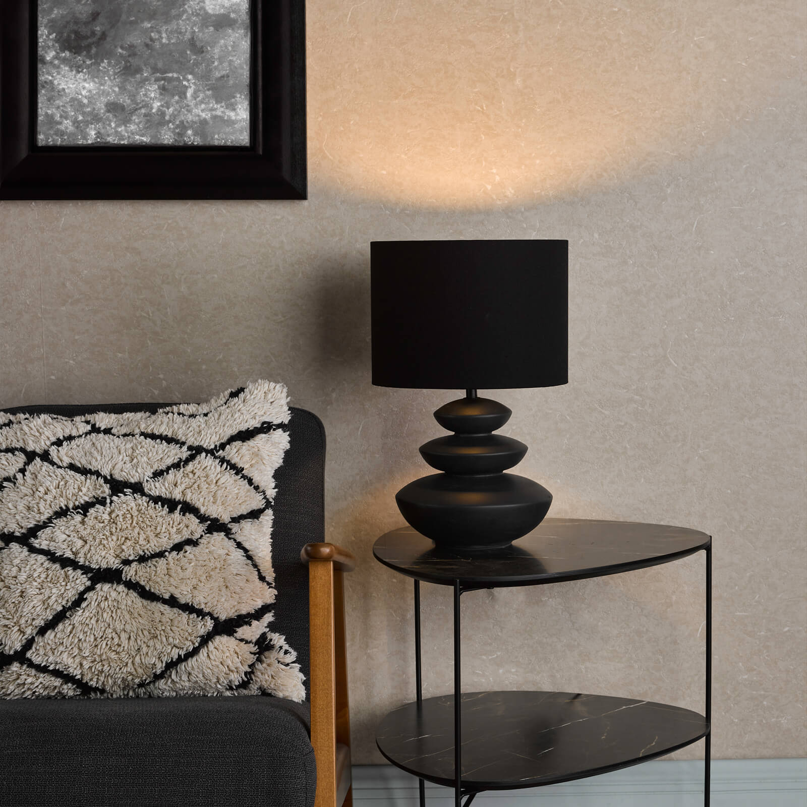 Discus Ceramic Table Lamp Grey With Shade E27