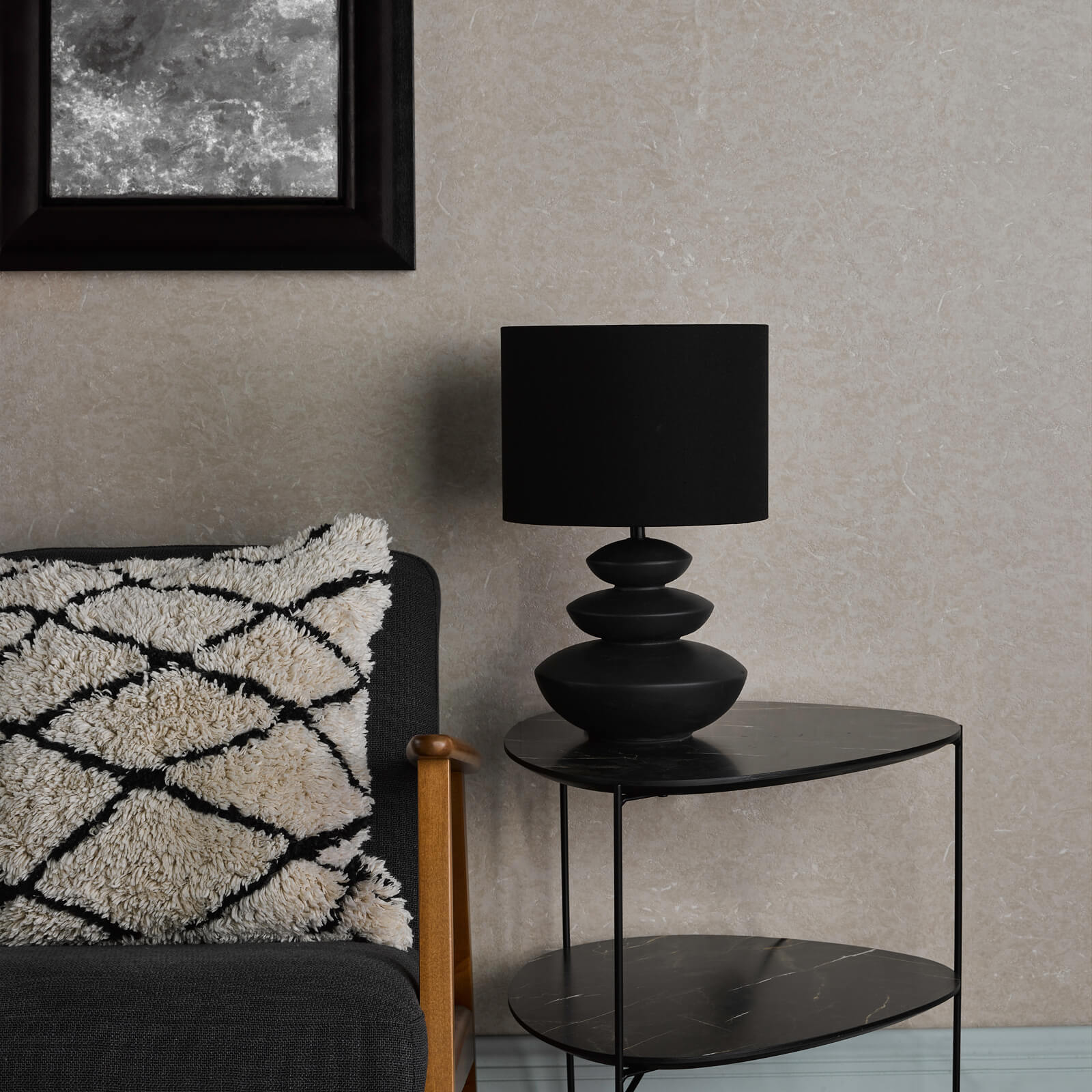 Discus Ceramic Table Lamp Grey With Shade E27