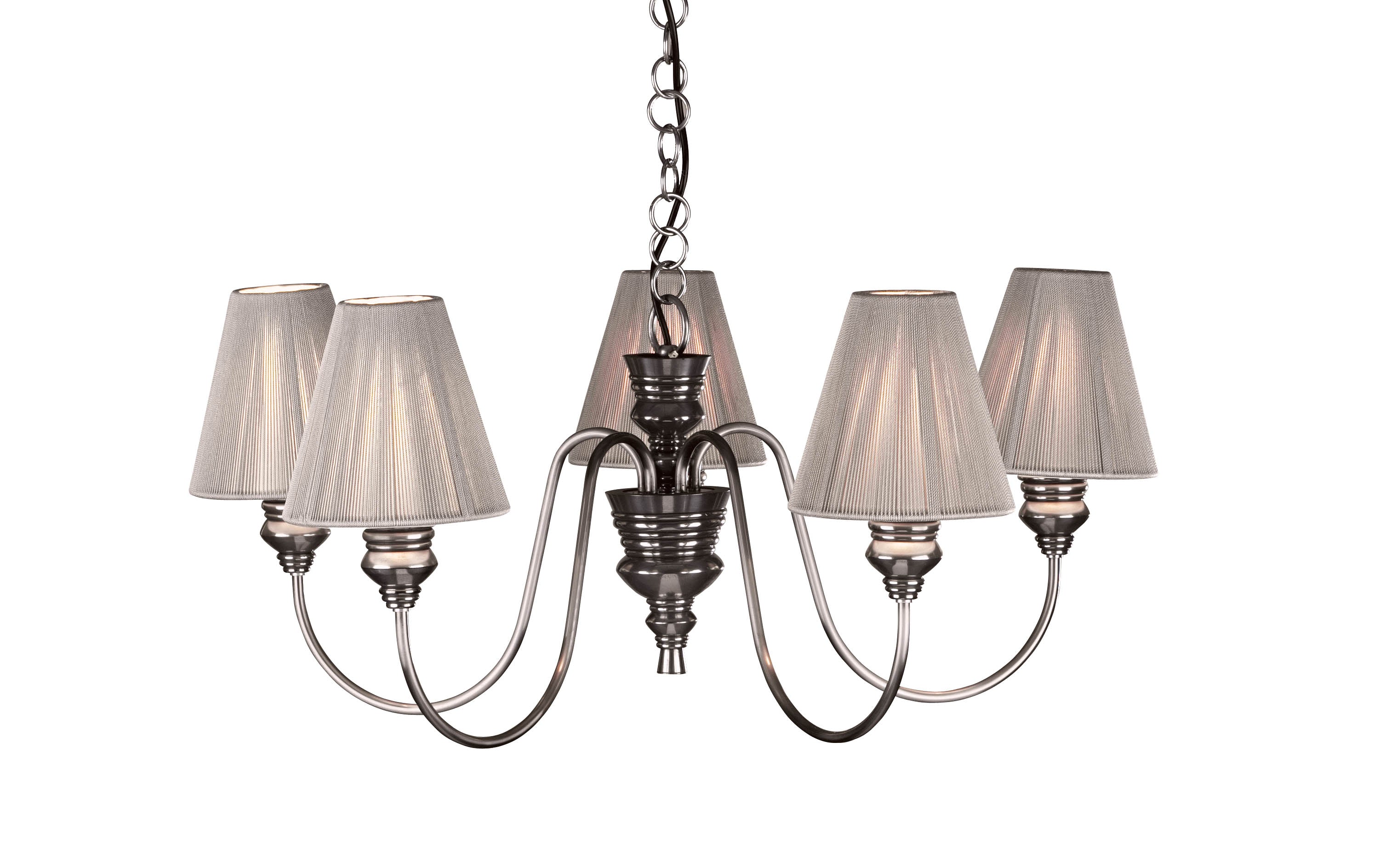 David Hunt Doreen 5 Light Multi-Arm Pendant Pewter/Bespoke & Polished Pewter Complete With String Shades