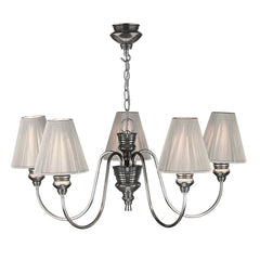 David Hunt Doreen 5 Light Multi-Arm Pendant Pewter/Bespoke & Polished Pewter Complete With String Shades