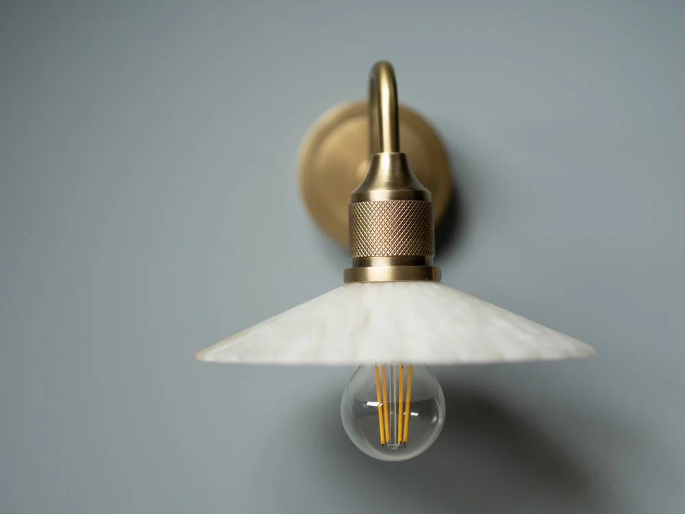 Noho Alabaster Fluted Slope Swan Neck Wall Light - 9 Inch