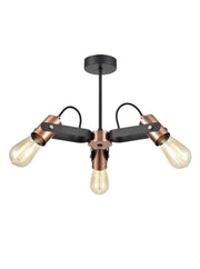 Azure 3Lt Ceiling Flush Fitting - Black & Copper Finish