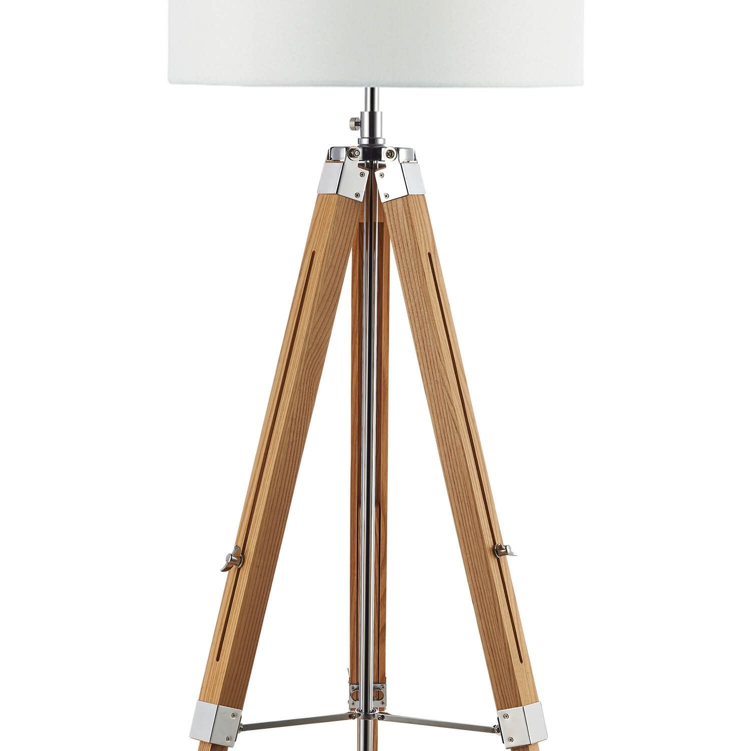 Easel Tripod Floor Lamp Dark Wood Antique Brass/Polished Chrome With Shade E27