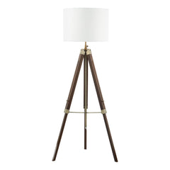 Easel Tripod Floor Lamp Dark Wood Antique Brass/Polished Chrome With Shade E27