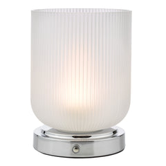 Echo Rechargeable Table Lamp Polished Chrome and Ribbed Glass Integrated LED