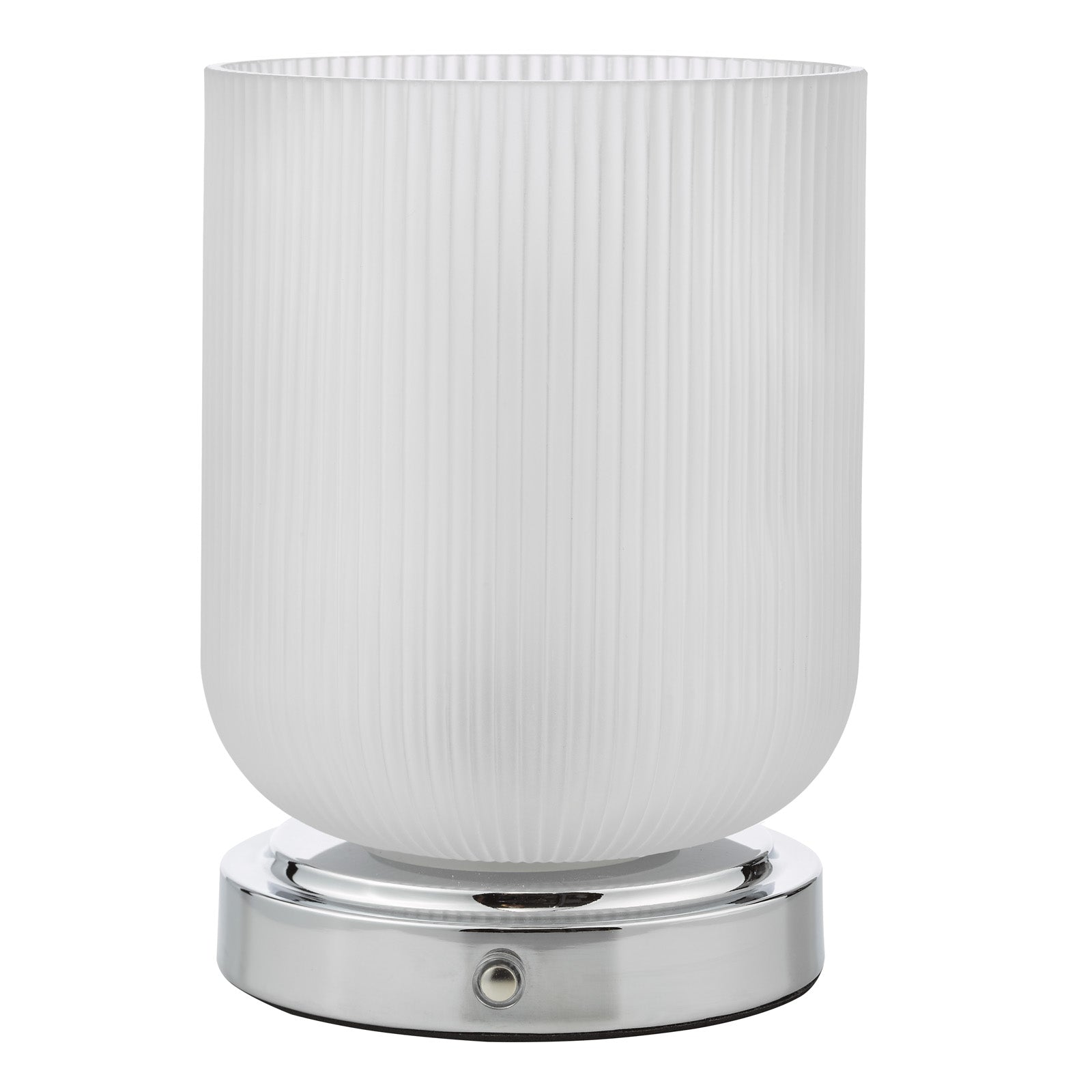 Echo Rechargeable Table Lamp Polished Chrome and Ribbed Glass Integrated LED