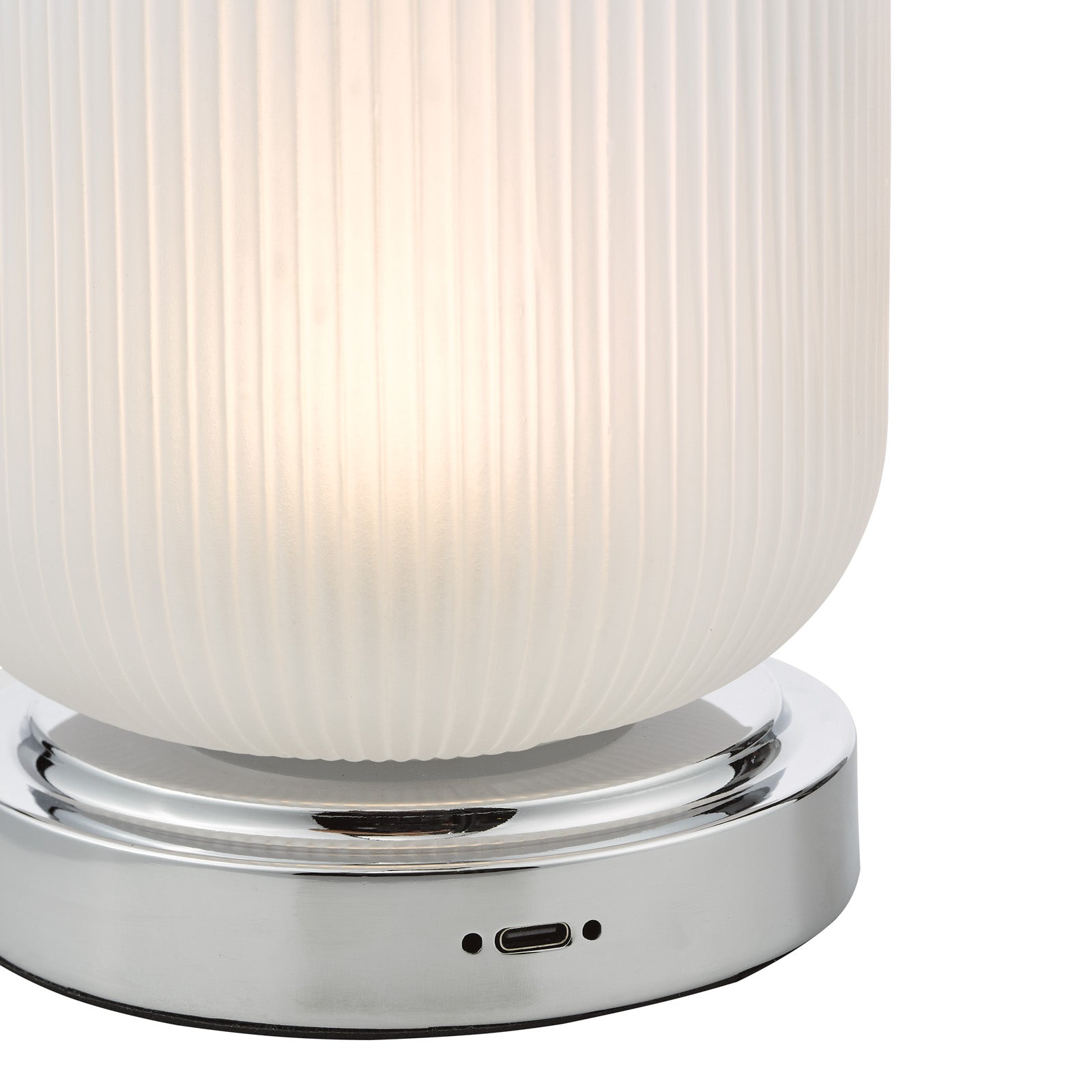 Echo Rechargeable Table Lamp Polished Chrome and Ribbed Glass Integrated LED