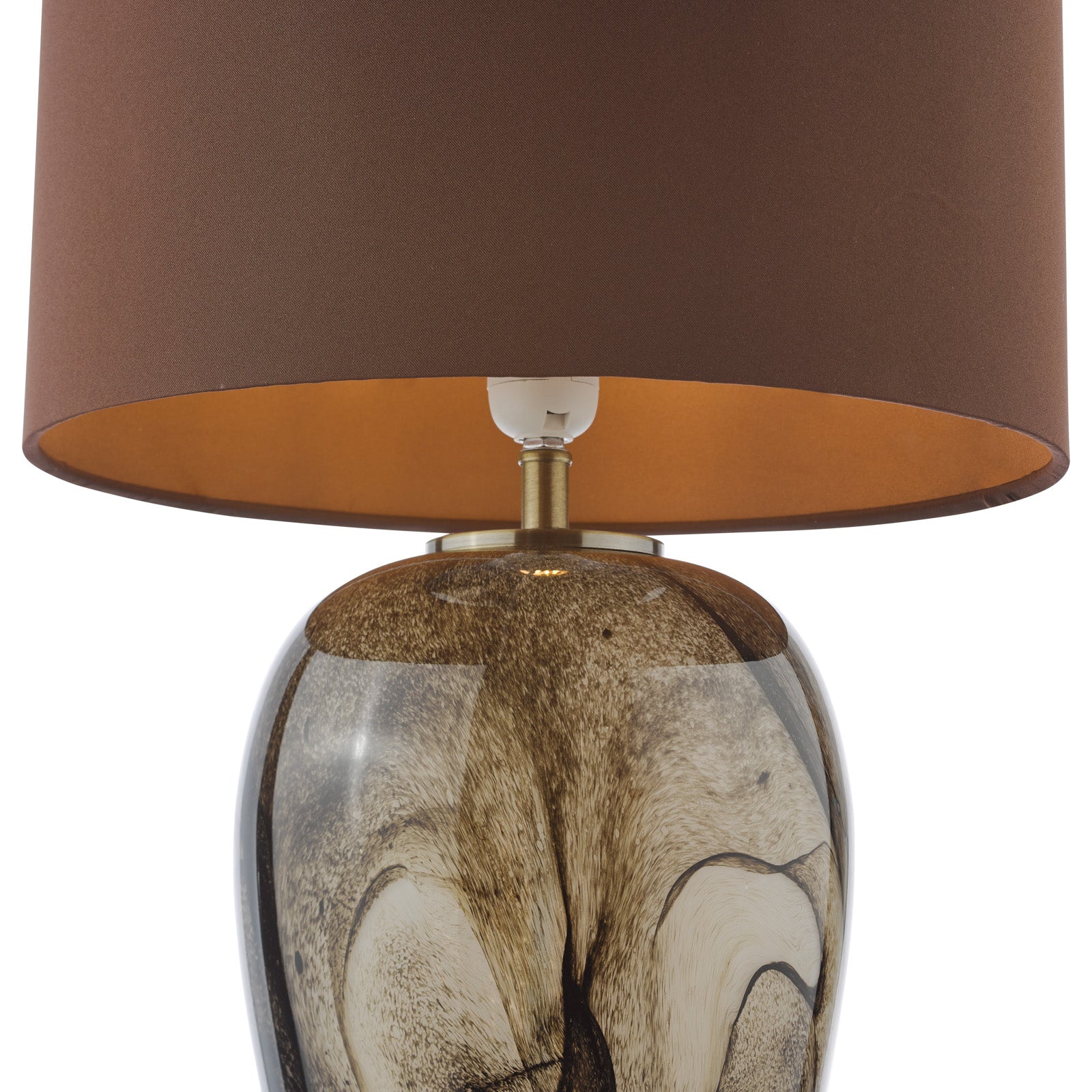 Egas Table Lamp Brown Marble Effect Glass and Antique Brass With Shade E27