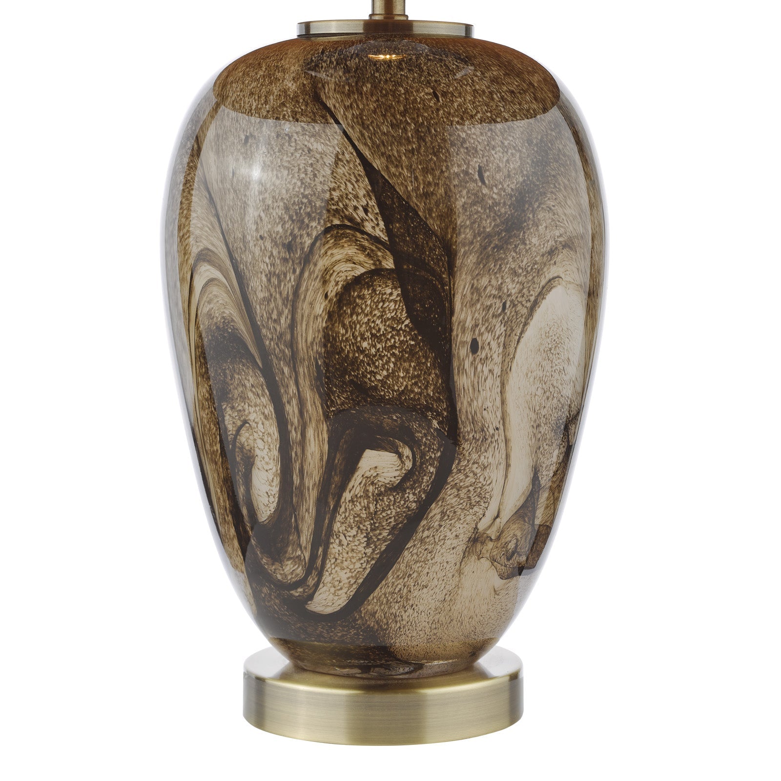 Egas Table Lamp Brown Marble Effect Glass and Antique Brass With Shade E27