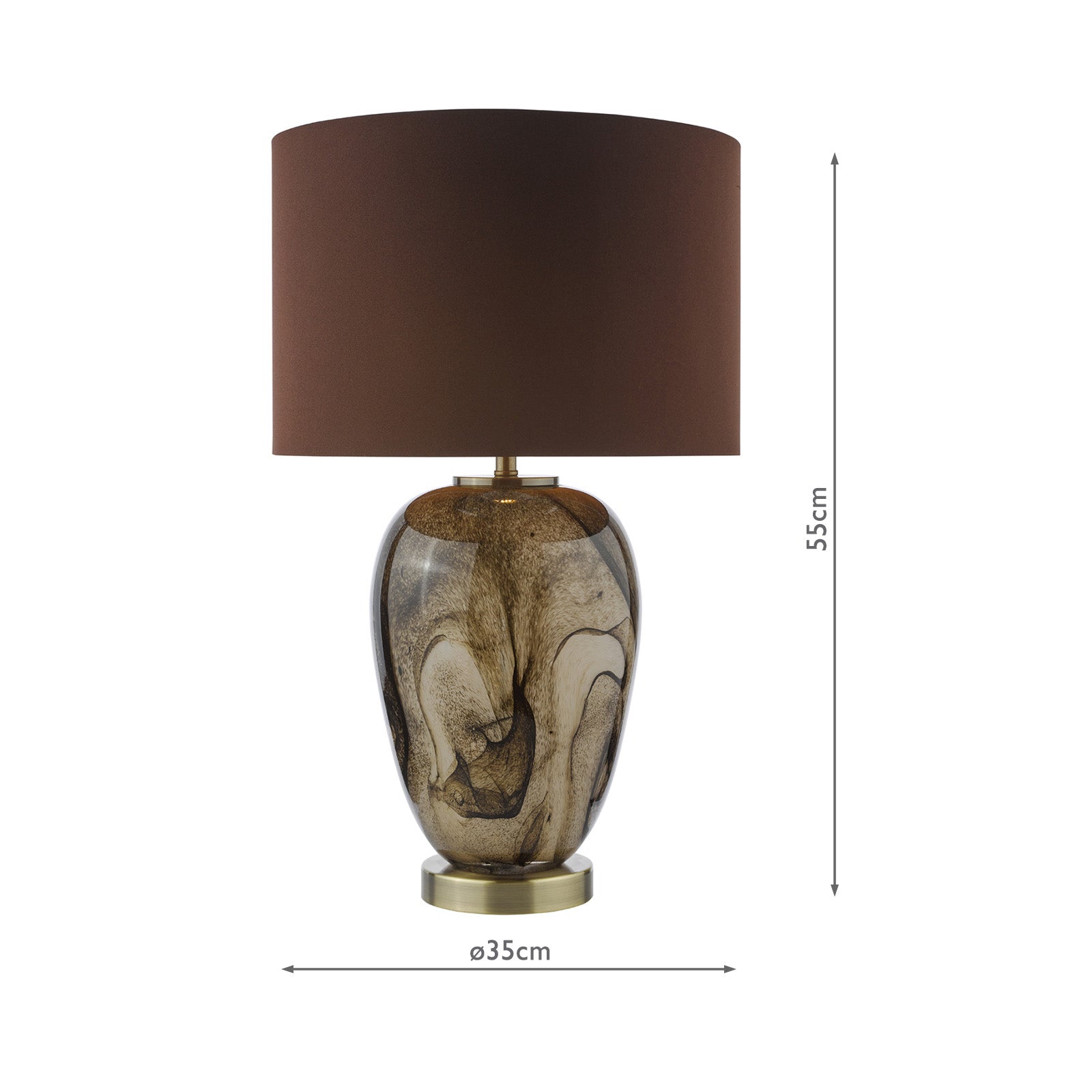 Egas Table Lamp Brown Marble Effect Glass and Antique Brass With Shade E27