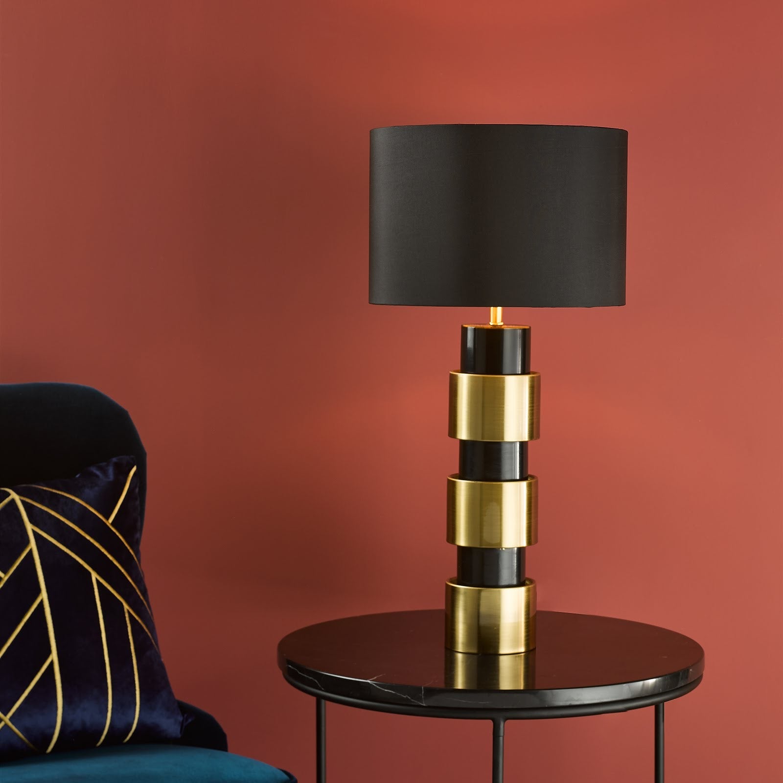Elwyn Table Lamp Satin Gold and Satin Black With Shade E27