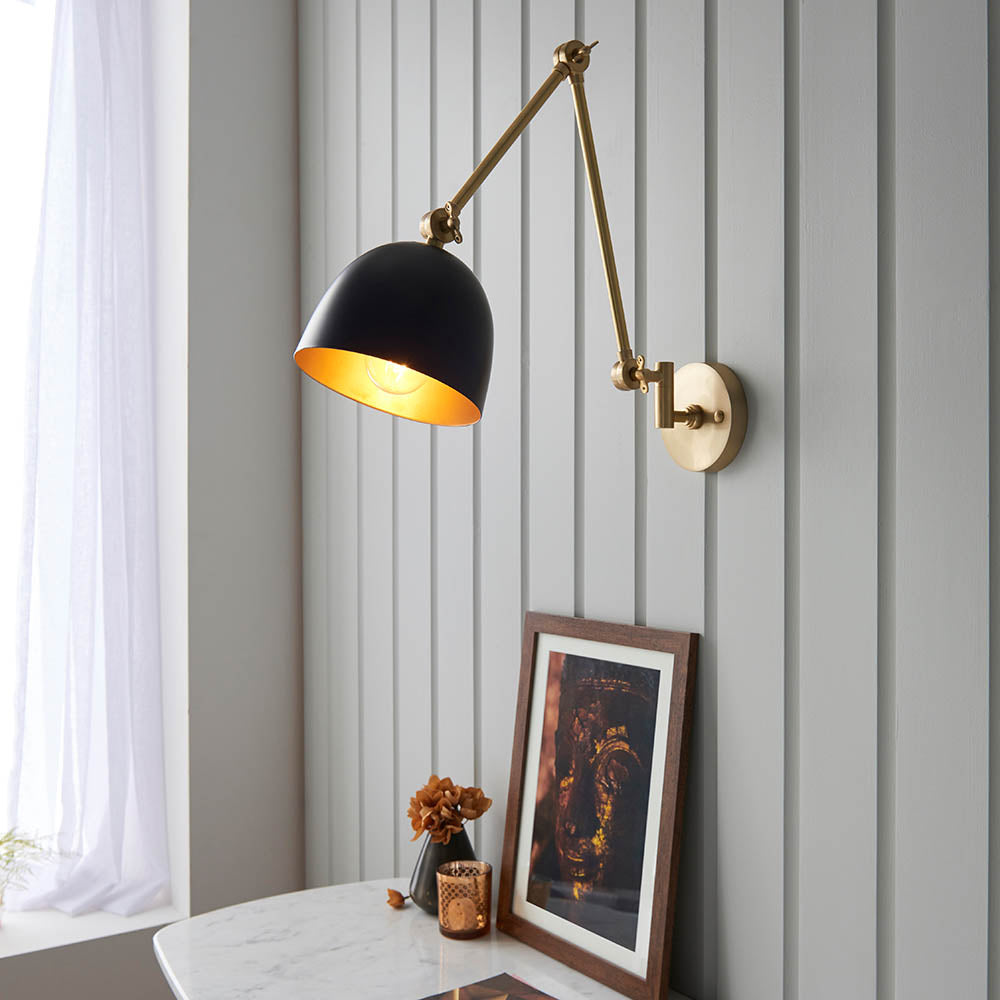 Focus Swing Arm Wall - Antique Brass/Polished Nickel E27