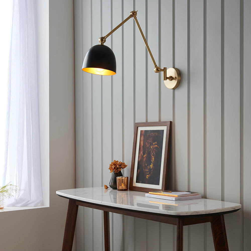 Focus Swing Arm Wall - Antique Brass/Polished Nickel E27