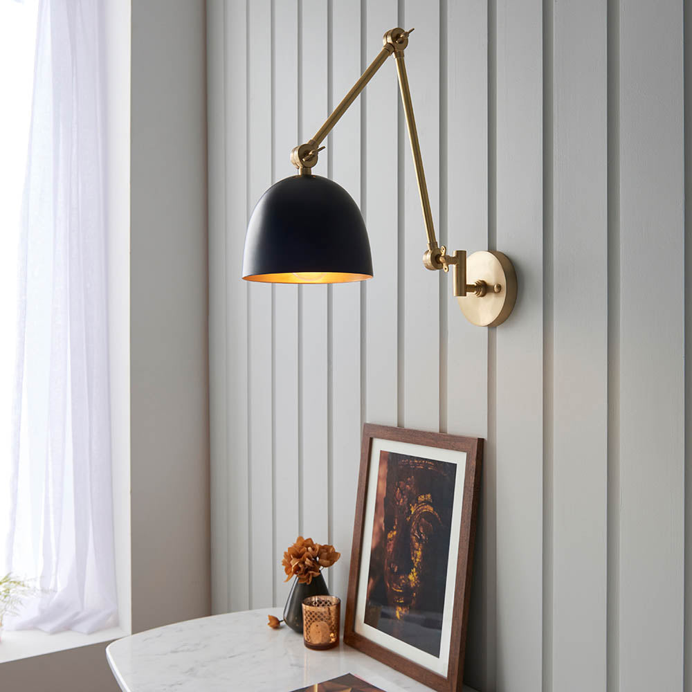 Focus Swing Arm Wall - Antique Brass/Polished Nickel E27
