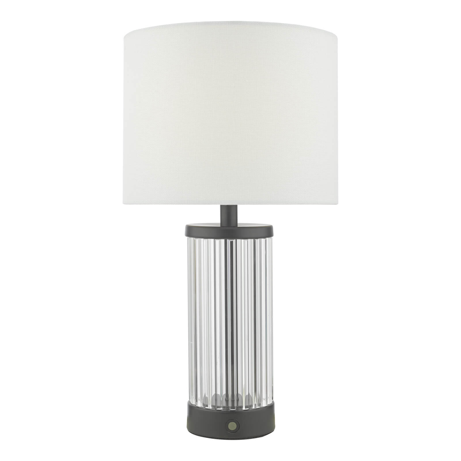 Enrico Rechargeable Table Lamp Polished Nickel/Satin Black and Glass With Shade Integrated LED