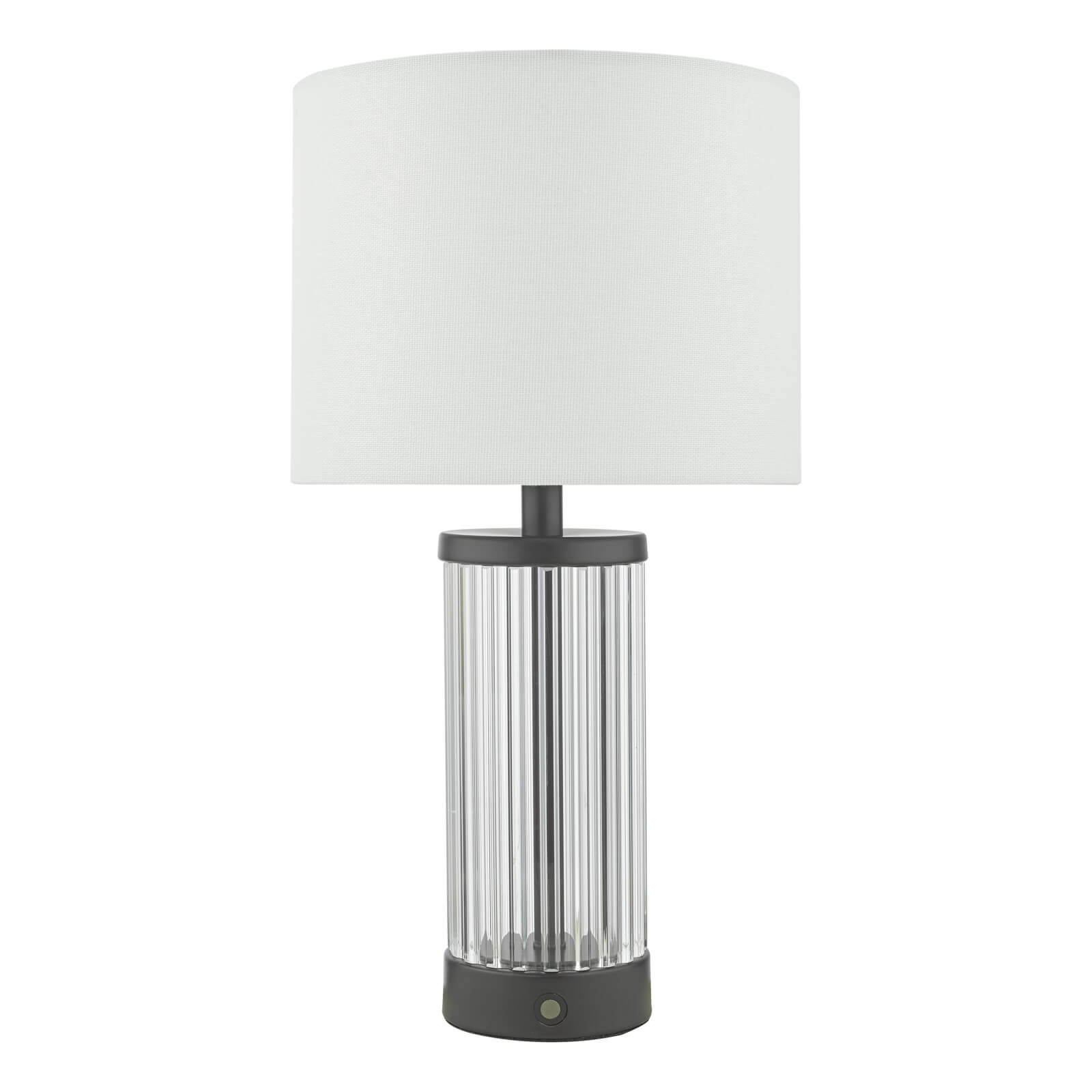 Enrico Rechargeable Table Lamp Polished Nickel/Satin Black and Glass With Shade Integrated LED