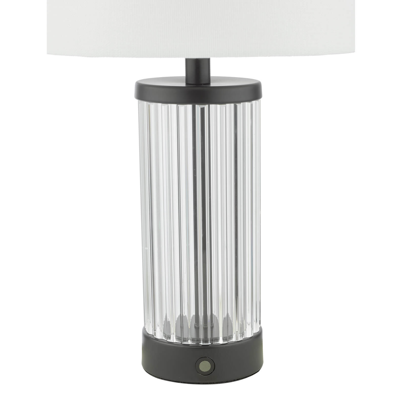 Enrico Rechargeable Table Lamp Polished Nickel/Satin Black and Glass With Shade Integrated LED