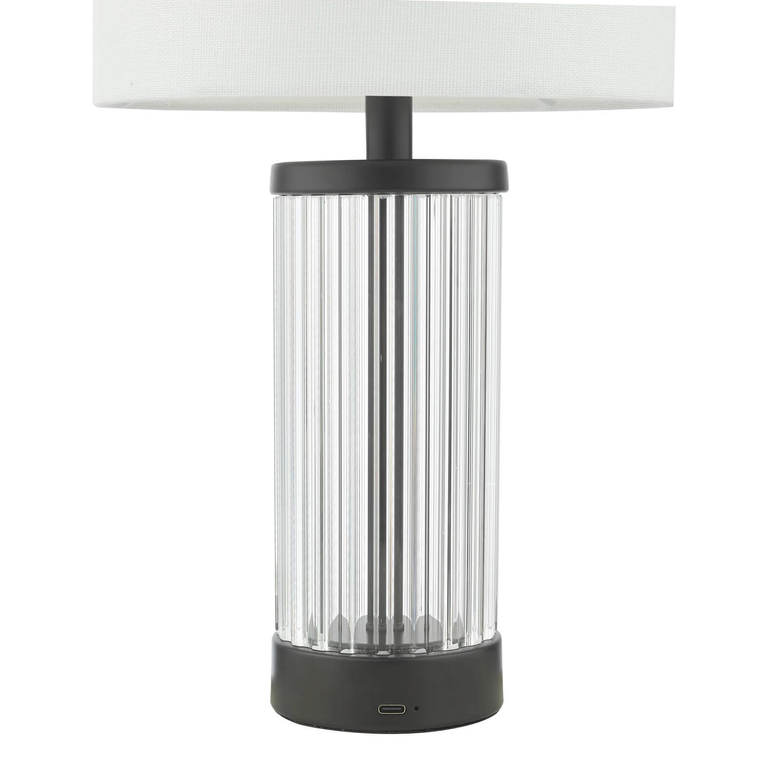 Enrico Rechargeable Table Lamp Polished Nickel/Satin Black and Glass With Shade Integrated LED