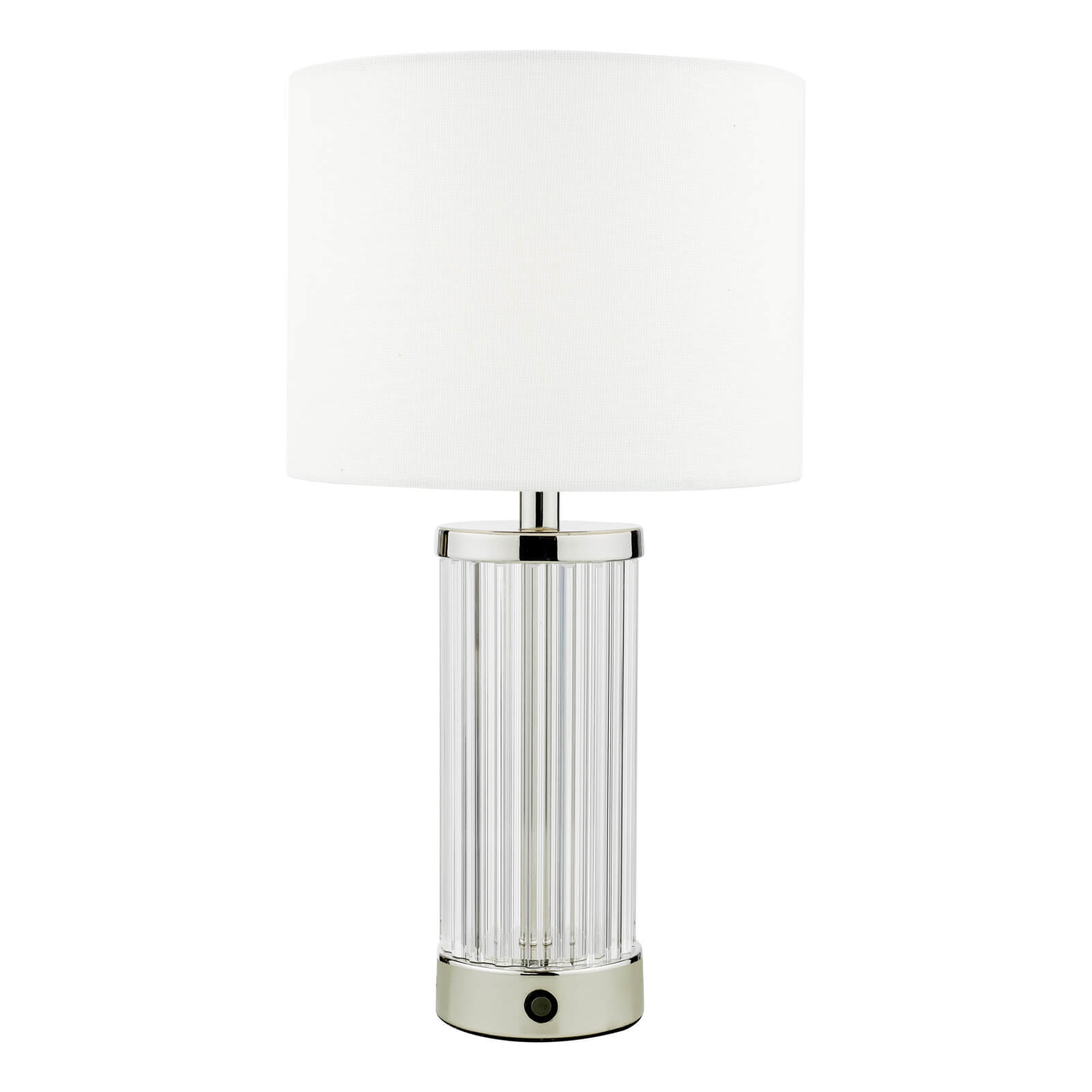 Enrico Rechargeable Table Lamp Polished Nickel/Satin Black and Glass With Shade Integrated LED