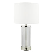 Enrico Rechargeable Table Lamp Polished Nickel/Satin Black and Glass With Shade Integrated LED