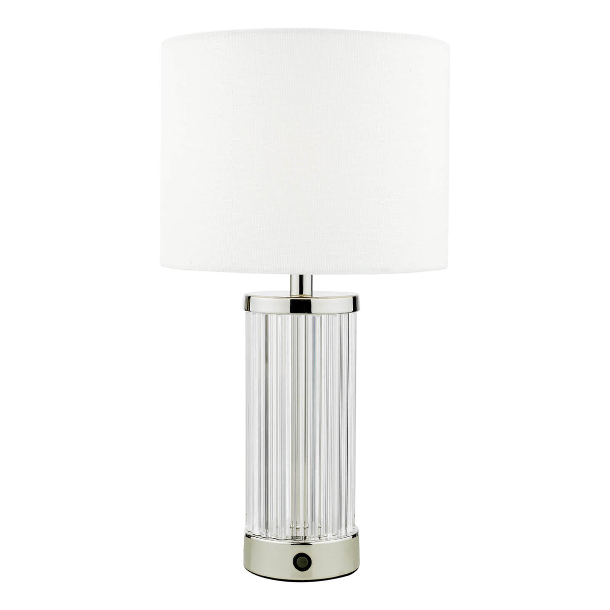 Enrico Rechargeable Table Lamp Polished Nickel/Satin Black and Glass With Shade Integrated LED