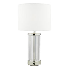 Enrico Rechargeable Table Lamp Polished Nickel/Satin Black and Glass With Shade Integrated LED